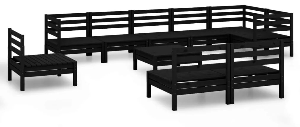 Set salotto da giardino 10 pz in legno massello di pino nero