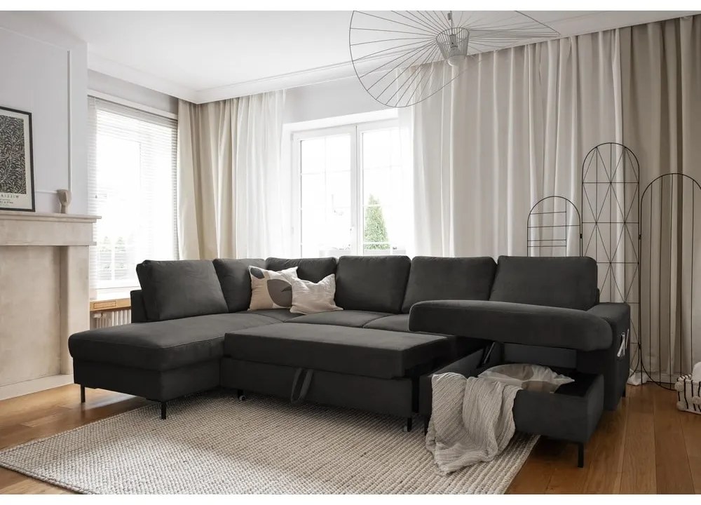 Divano letto in velluto a coste grigio scuro (angolo sinistro) Lofty Lilly - Miuform