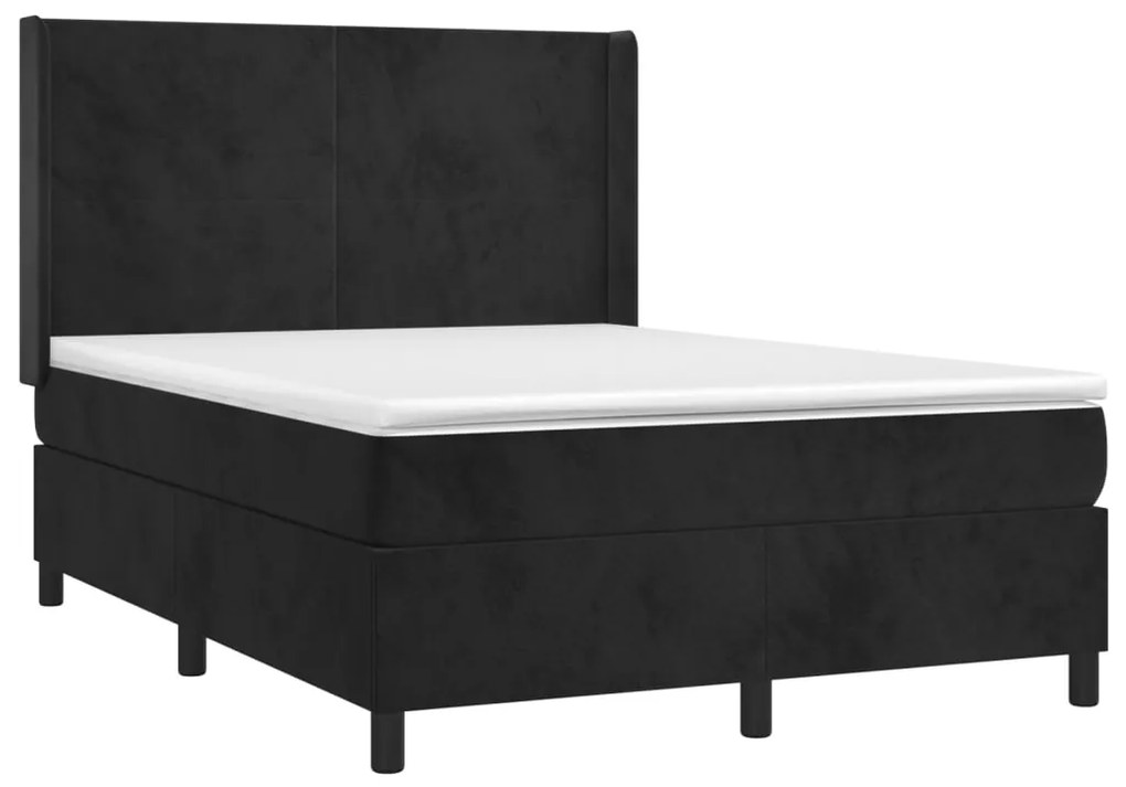Letto a molle con materasso e led nero 140x200 cm in velluto