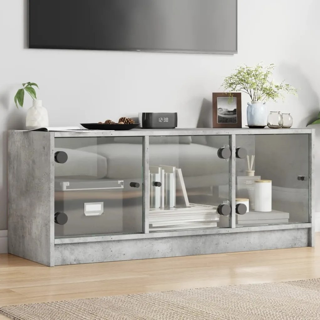 Mobile Porta Tv Con Ante İn Vetro Grigio Cemento 102x37x42 Cm /