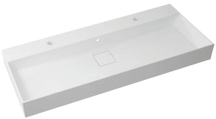 Lavabo a incasso rettangolare doppia vasca Neo L 120 x H 12 x P 49 cm in resina bianco lucido