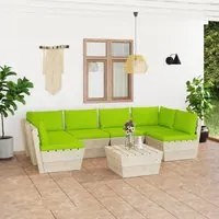 Set Divani da Giardino su Pallet 7 pz con Cuscini Legno Abete 3063599