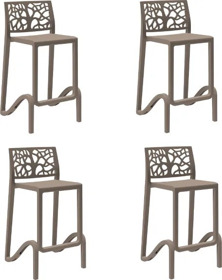 Sgabello bar alto H. seduta 65 cm con schienale TETI Tortora set 4 pezzi