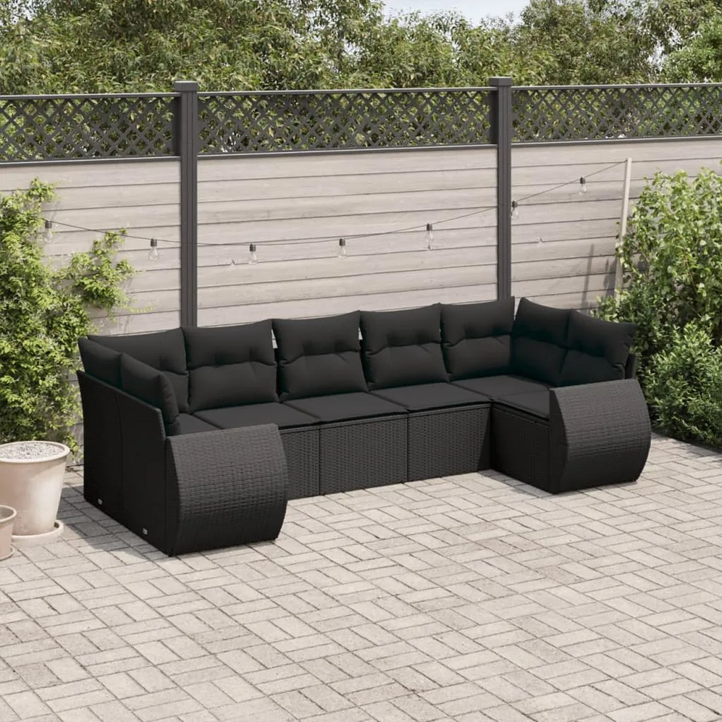 Set divani da giardino con cuscini 7pz nero polyrattan