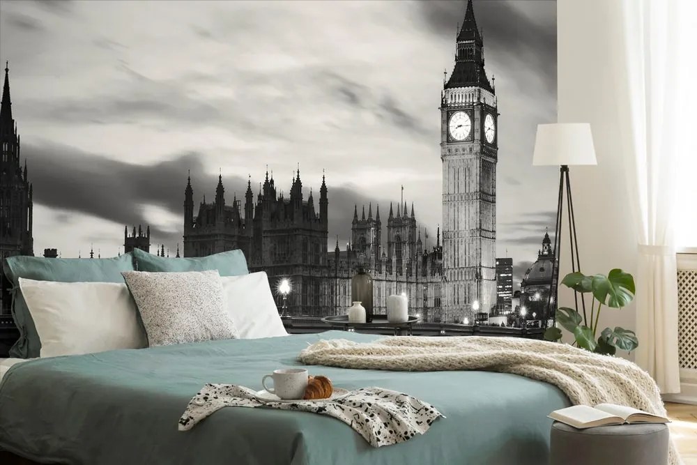 Carta da parati – Big Ben notturno in bianco e nero a Londra
