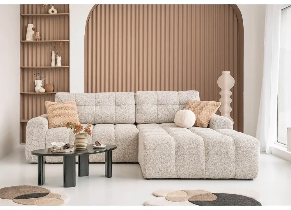 Divano angolare componibile beige allungabile/con contenitore (con penisola a destra) Lulu – Miuform