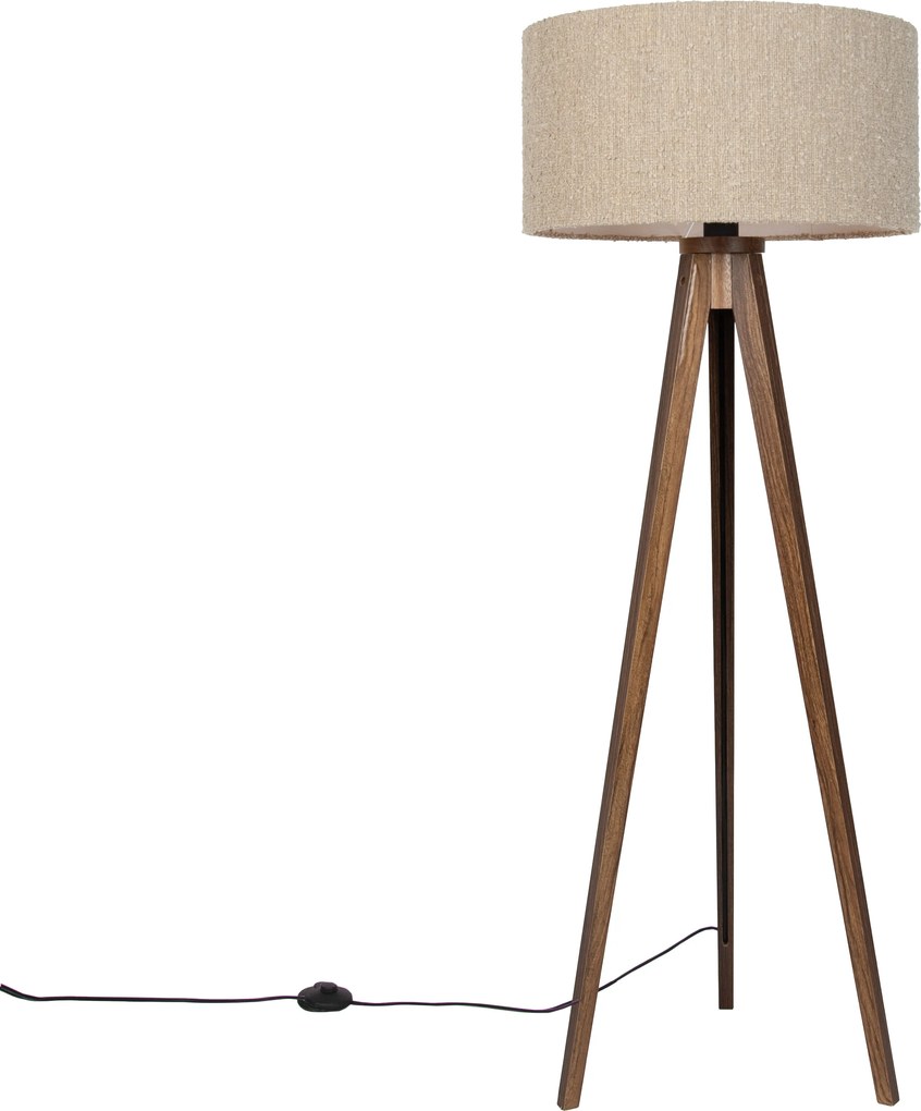 Moderne vloerlamp walnoot hout met beige bouclé kap 50cm - Tripod Classic
