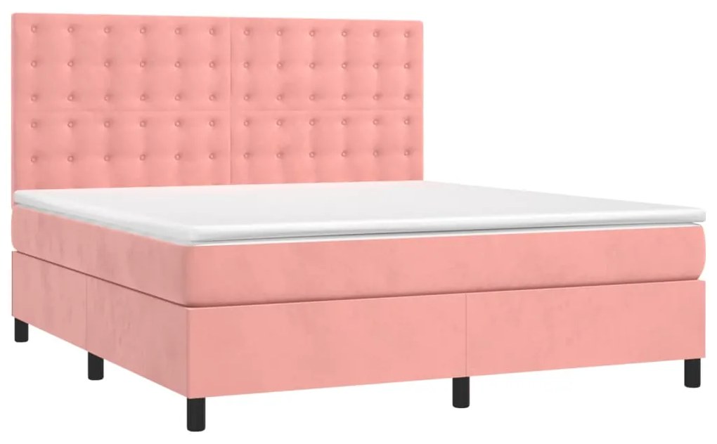 Letto a molle con materasso e led rosa 180x200 cm in velluto