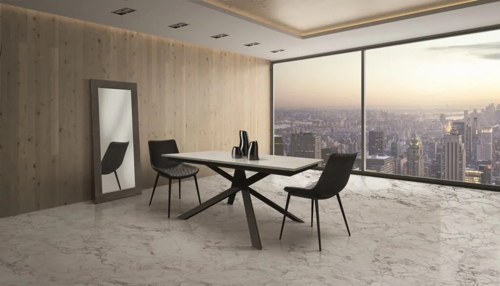 Tavolo VOLPAIA in legno, finitura rovere rustico e metallo verniciato bianco, allungabile 140×80 cm – 190×80 cm