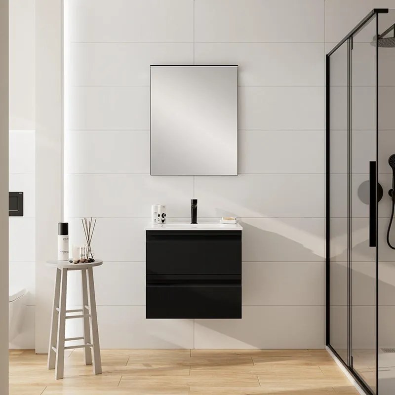 Mobile bagno sospeso con lavabo L 60 x H 56 x P 46 cm grigio grafite opaco in mdf 2 cassetti per vasca centrale Pull, piedini non inclusi