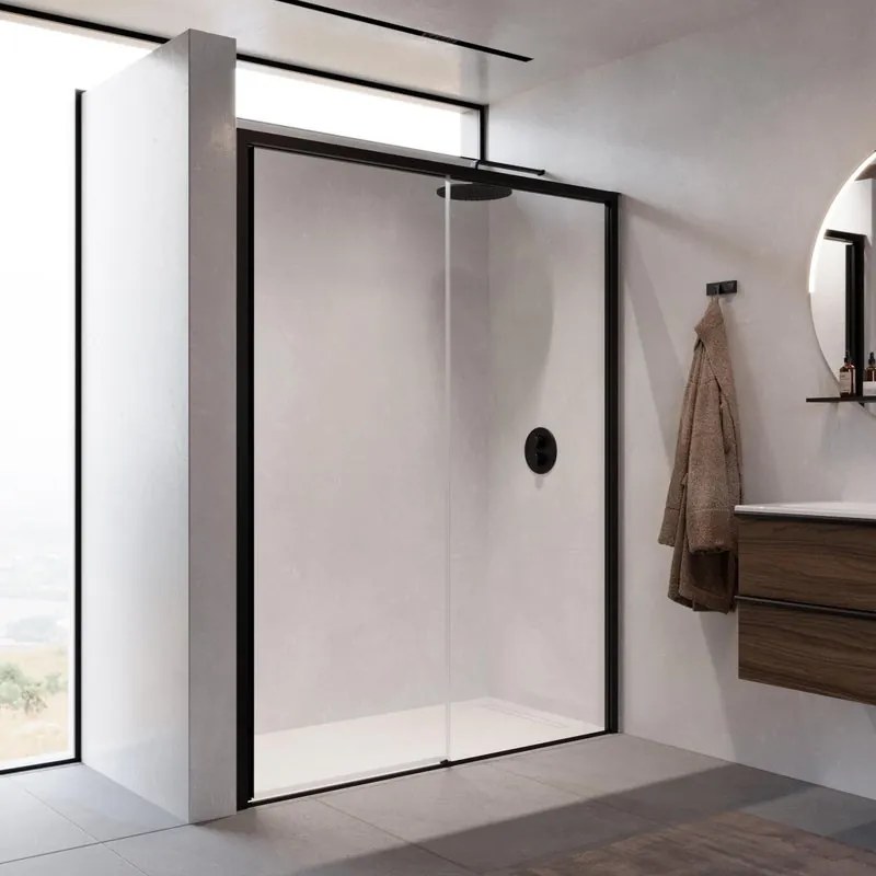 Porta doccia scorrevole sx  L 167-171 cm x H 200 cm, per nicchia in vetro trasparente SP. 8 mm, profilo nero