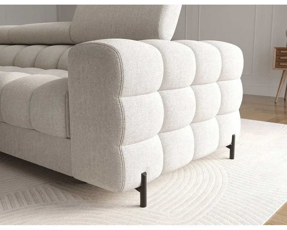 Divano angolare color crema allungabile/con contenitore (con penisola a sinistra/con chaise lounge) con rivestimento in bouclé Felro – ELTAP