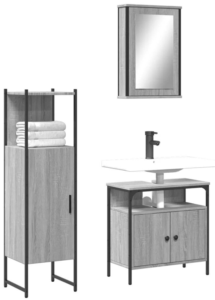 Set Mobili Da Bagno 3 Pz Grigio Sonoma İn Legno Multistrato /