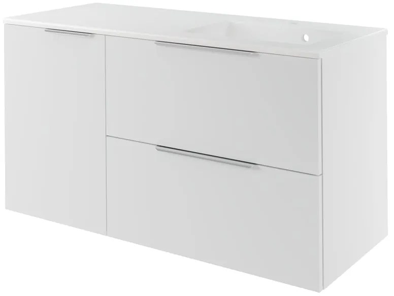Mobile da bagno sospeso sotto lavabo L 120 x H 64 x P 48 cm bianco laccato, 2 cassetti 1 anta SENSEA Neo