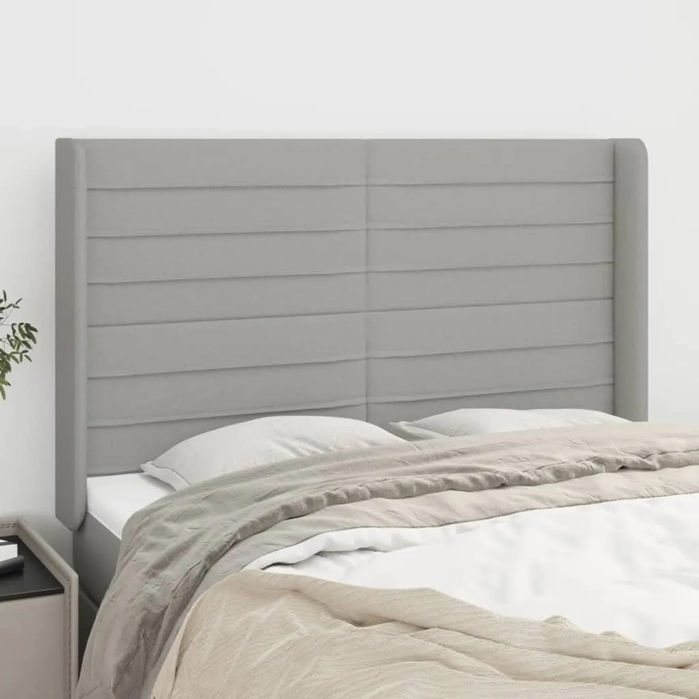 Testiera Ad Orecchio Grigio Chiaro 147x16x118/128 Cm İn Tessuto /