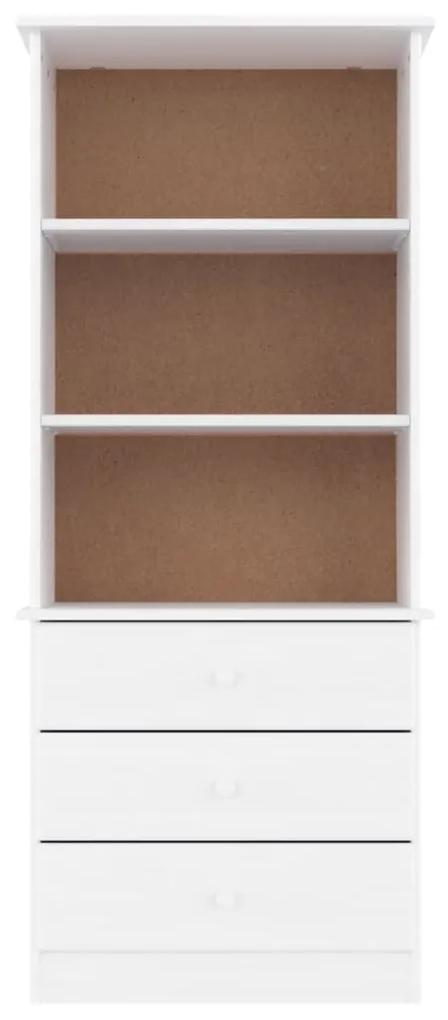 Libreria con cassetti alta bianca 60x35x142 cm massello di pino