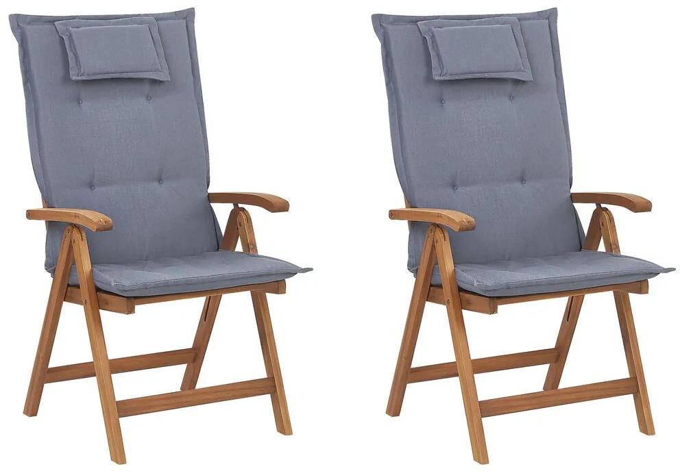 Set di 2 sedie da giardino in legno di acacia con cuscini blu JAVA Beliani