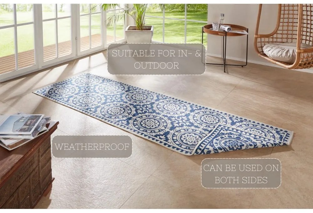 Tappeto da esterno blu e crema , 80 x 250 cm Jardin - NORTHRUGS