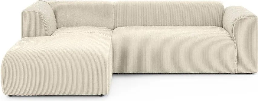 Divano angolare beige (con penisola a sinistra/con chaise lounge) con rivestimento in velluto a coste Merid – Ropez