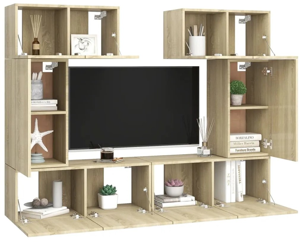 Set di mobili porta tv 6 pz rovere sonoma in legno multistrato