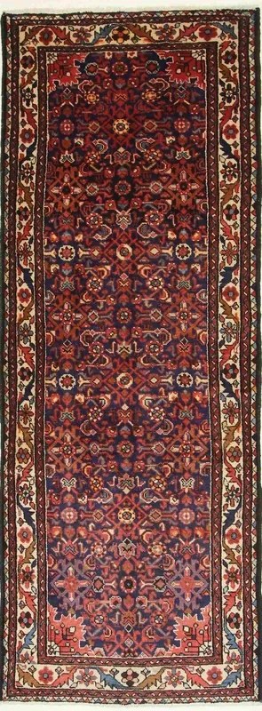 Hamedan Tappeto 310 x 120 Blu (Iran) Annodato A Mano