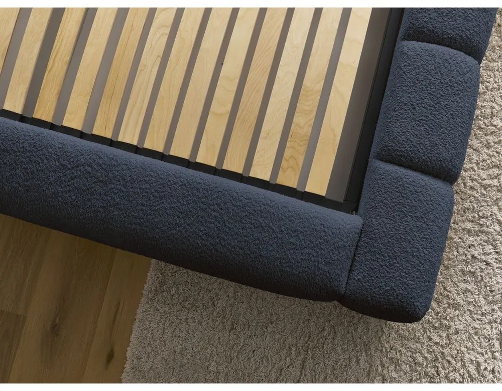 Letto matrimoniale imbottito blu scuro contenitore e rete inclusi 160x200 cm Denali - Bobochic Paris