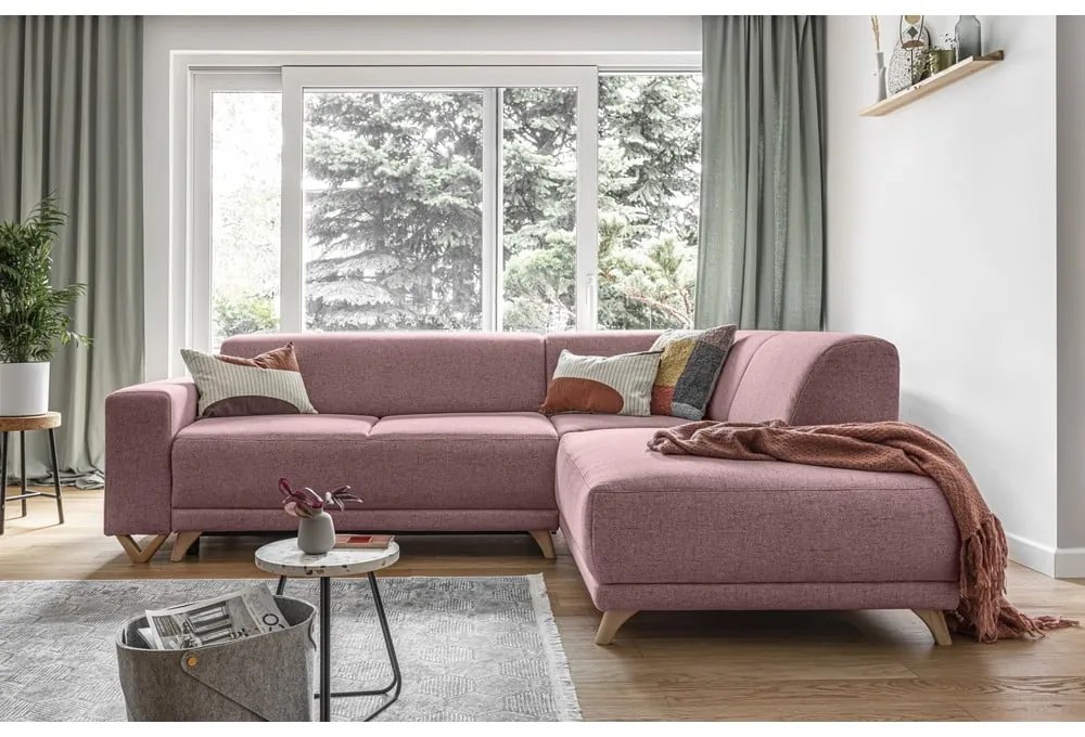 Divano angolare rosa allungabile e con contenitore (penisola a destra/a L) Classy Sophie – Miuform