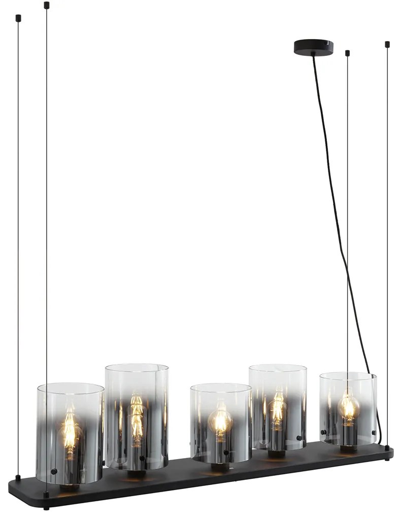 Lampada a sospensione moderna nera con vetro fumé 5 luci - Hybrid