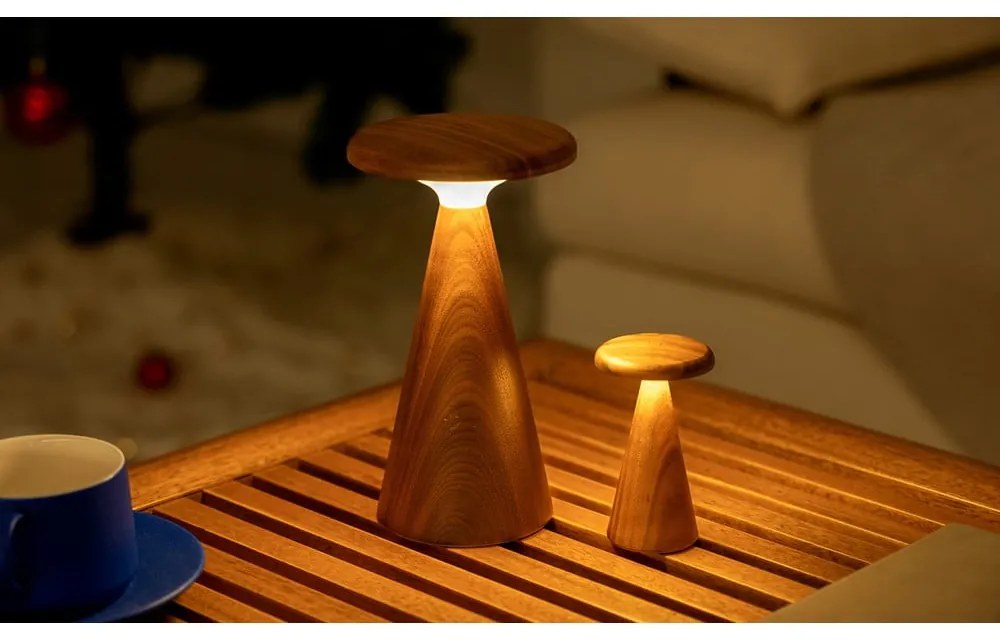 Lampada da tavolo LED colore naturale scuro con paralume in legno (altezza totale 14 cm) Sylva – Gingko