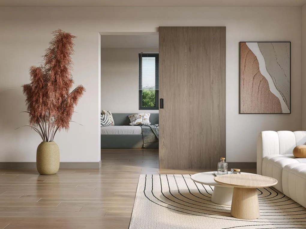 Porta scorrevole 83 x 210 cm in Legno e MDF con guida a scomparsa Rovere chiaro - BOCAZI