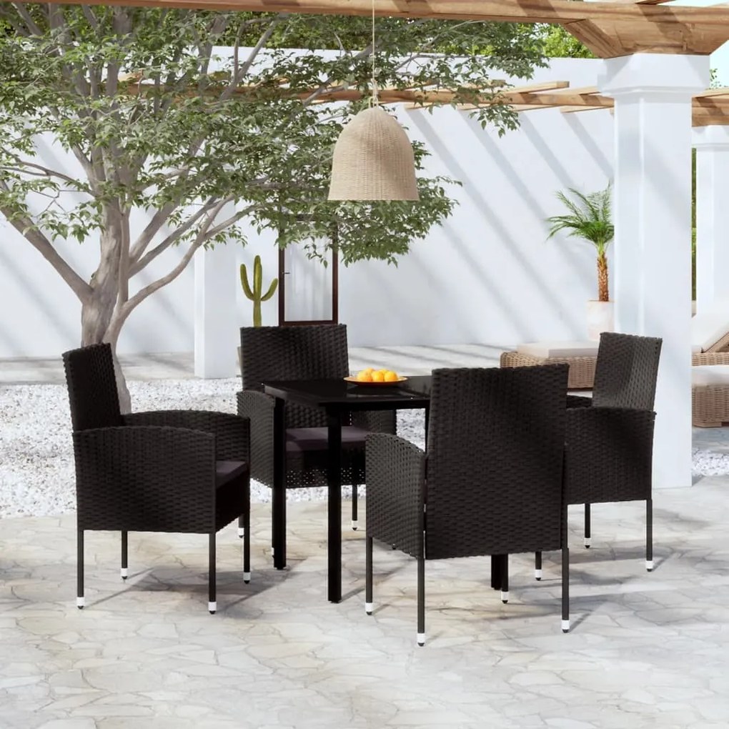 Set mobili da pranzo per giardino 5 pz nero