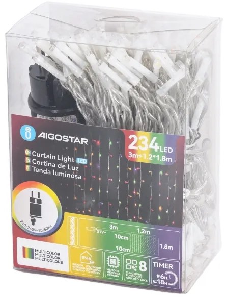 Aigostar - Catena luminosa LED per esterni 234 LED / 8 funzioni 1,2 x 1,8 m IP44 multicolore
