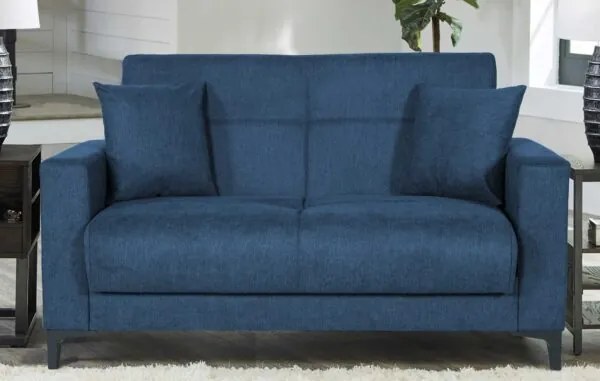 Divano letto Boston 2 posti con contenitore e braccioli, Blu Navy