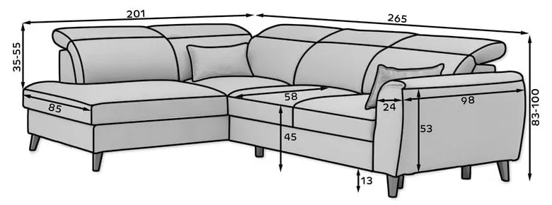 Divano angolare beige allungabile/con contenitore (con penisola a destra/a L) e rivestimento in velluto Noble – ELTAP