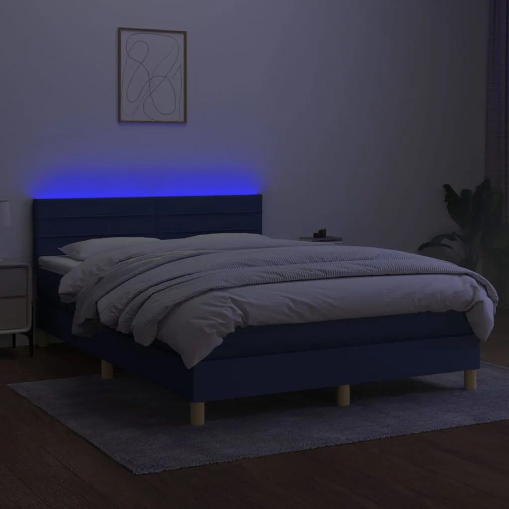 Letto a Molle con Materasso e LED Blu 140x190 cm in Tessuto