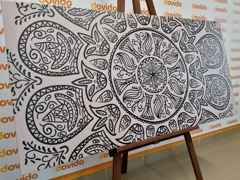 Quadro su tela – Mandala con motivo naturale astratto in bianco e nero