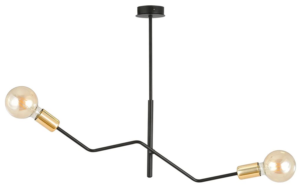 Sospensione Industrial 2 Luci Temi In Acciaio Nero E Oro Bracci Regolabili