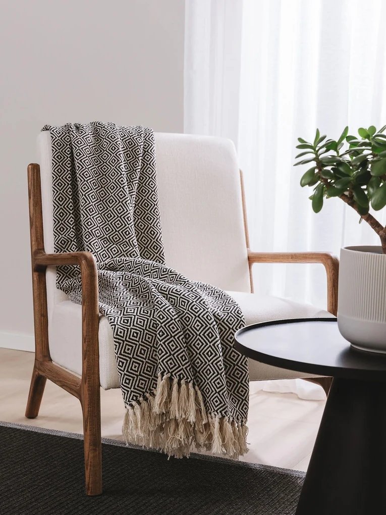 benuta Nest Plaid in cotone Jasmin Nero 125x150 cm - Tappeto design moderno  soggiorno