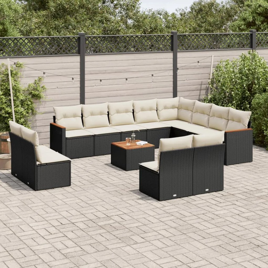 Set Divani da Giardino 13pz con Cuscini Nero in Polyrattan