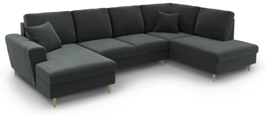 Divano angolare grigio scuro allungabile e con contenitore (con penisola a destra/a U) con rivestimento in velluto Kyoto – Cosmopolitan Design