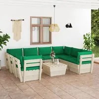 Set Divani da Giardino su Pallet 9 pz con Cuscini Legno Abete 3063605