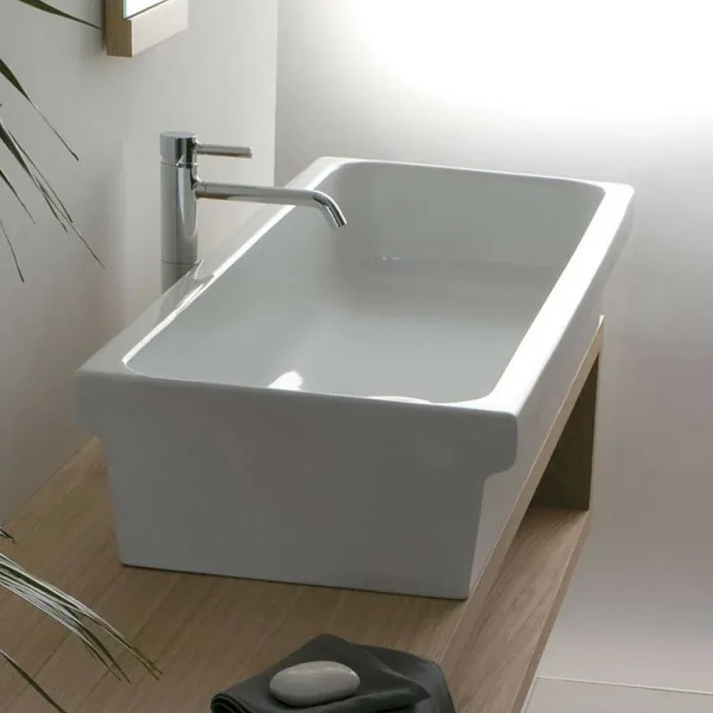 Lavabo a canale 90x45 cm dappoggio o sospeso in ceramica lucida