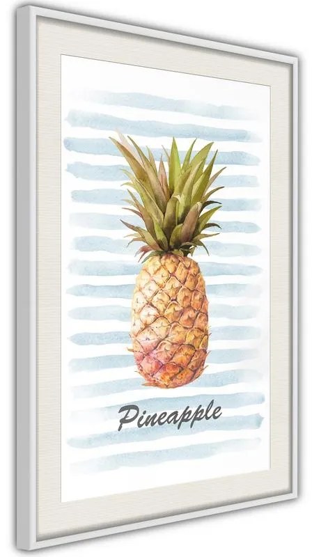 Poster  Pineapple on Striped Background  Cornice Quadri Cornice nera con pass-partout, Larghezza x Altezza Home decor 20x30