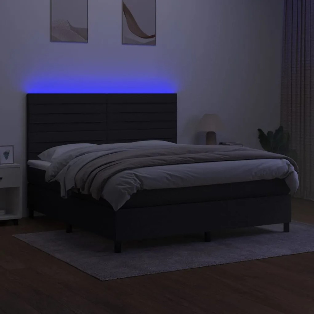 Letto a molle con materasso e led nero 160x200 cm in tessuto