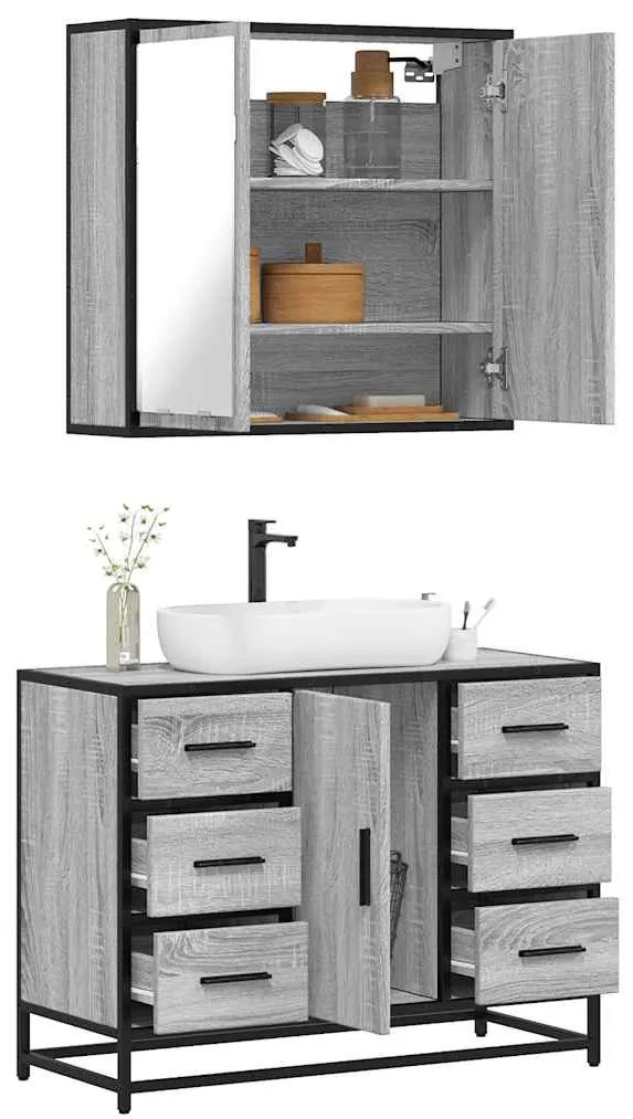 Set Mobili Da Bagno 2 Pz Grigio Sonoma İn Legno Multistrato /