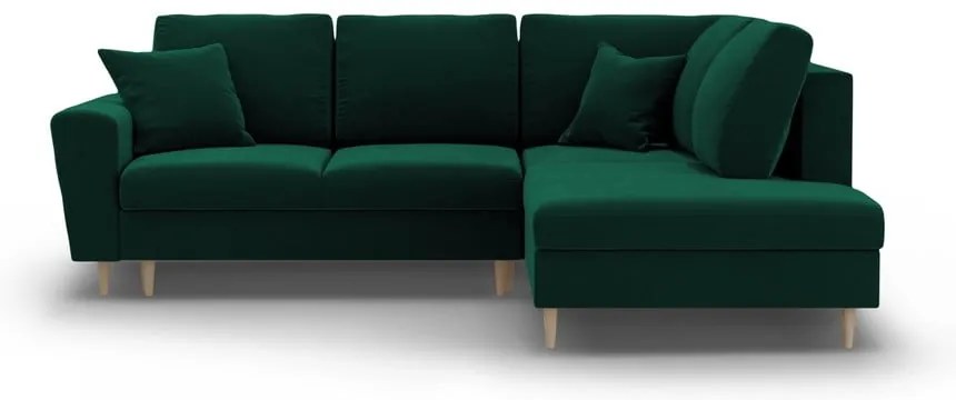 Divano angolare verde allungabile e con contenitore (con penisola a destra/a L) con rivestimento in velluto Kyoto – Cosmopolitan Design