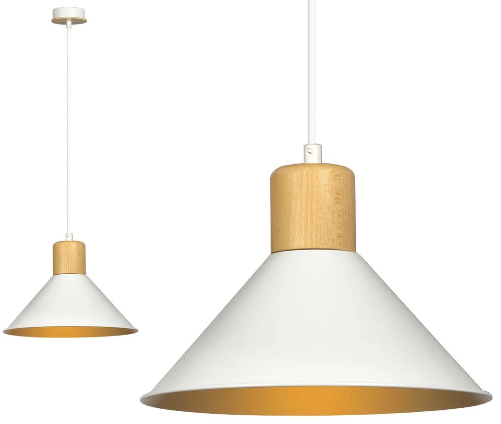 Sospensione Nordica 1 Luce Rowen In Acciaio Bianco E Legno