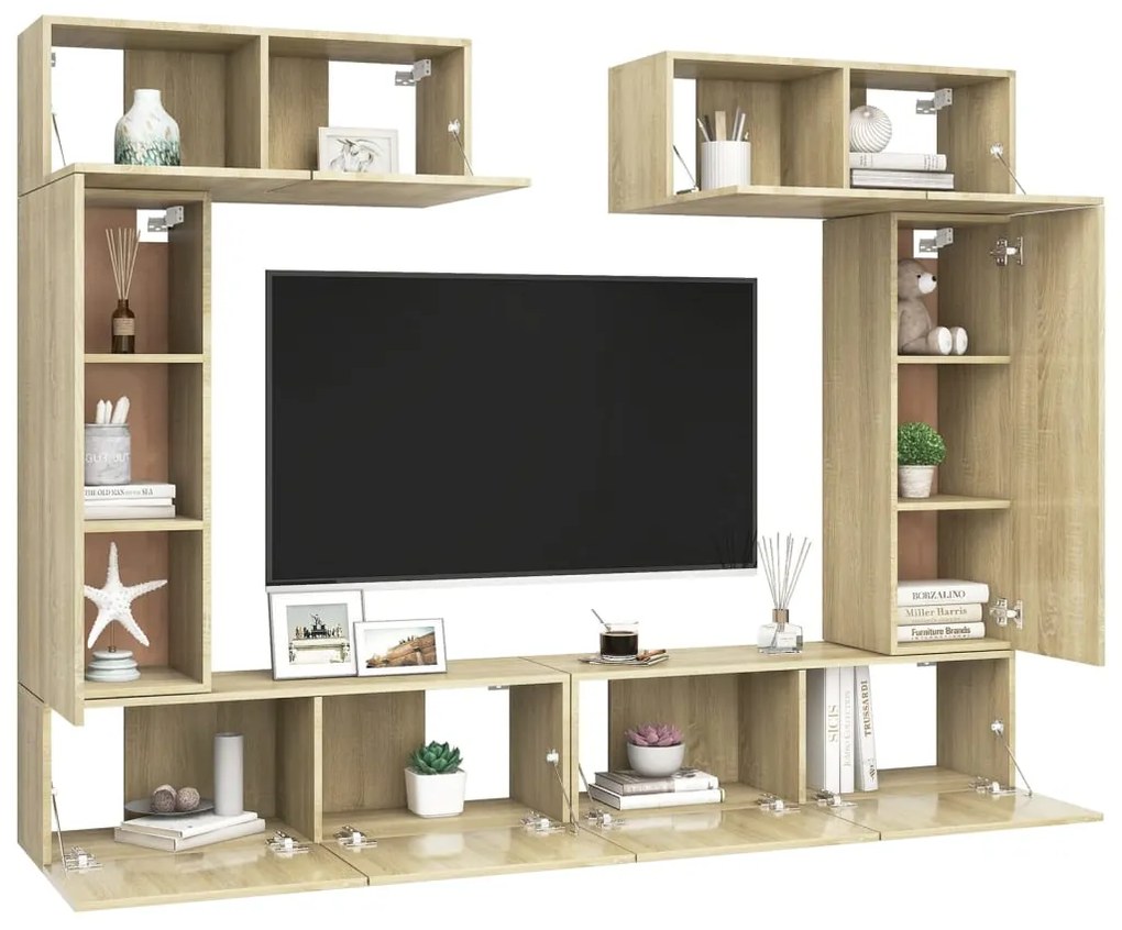 Set di mobili porta tv 6 pz rovere sonoma in legno multistrato