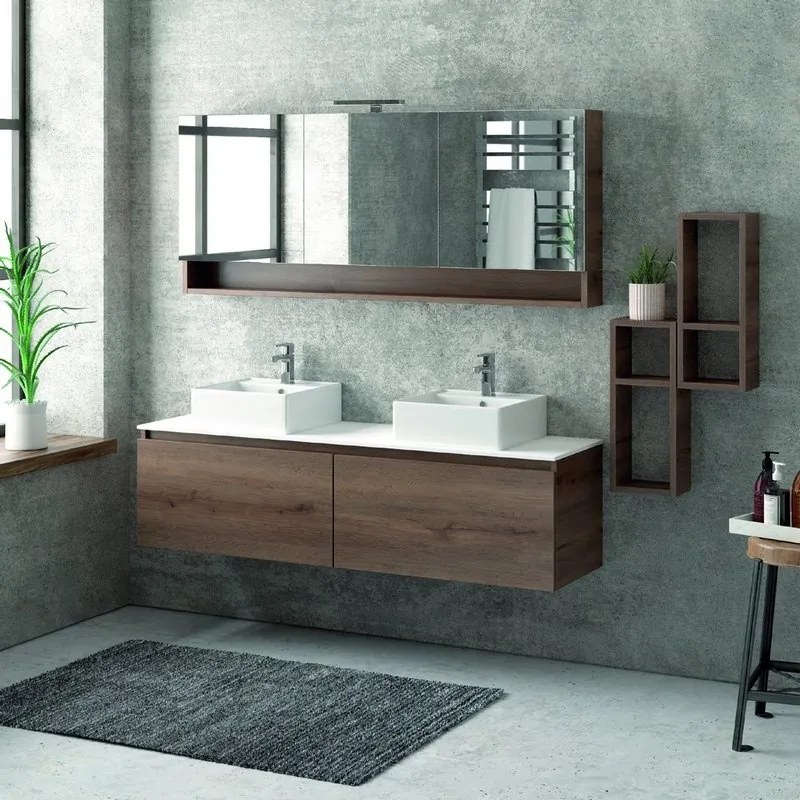 Composizione bagno sospesa 155cm , composta da mobile, specchio contenitore e due pensili SP-155C - KAMALU