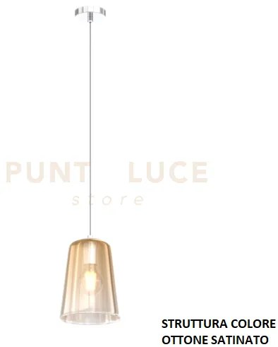 Sospensione ottone sat. 1 luce ambra 1164os-s1-am